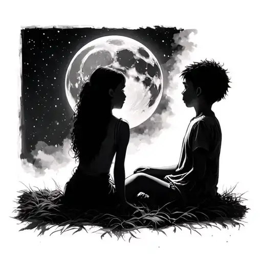 Boy Looking At The Moon Looking At A Girl Sitting