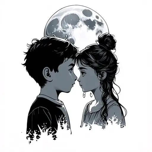 Boy Looking At The Moon Moon Looking At A Girl Minimalistic