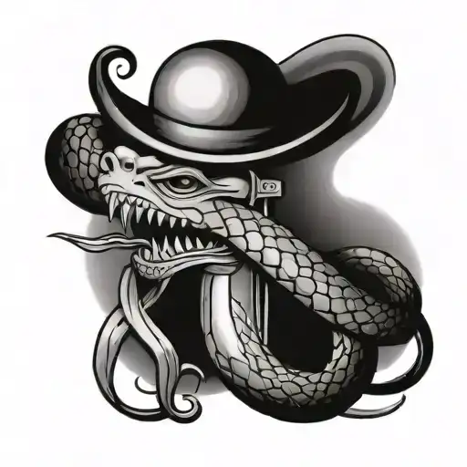 Dagger Standing With A Small Snake Coiled Around It