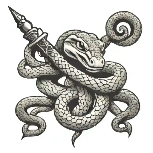 Dagger Standing With A Cute Little Snake Coiled Around It