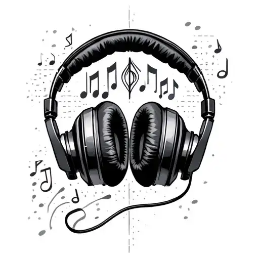 Headphones With Music Playing In The Middle