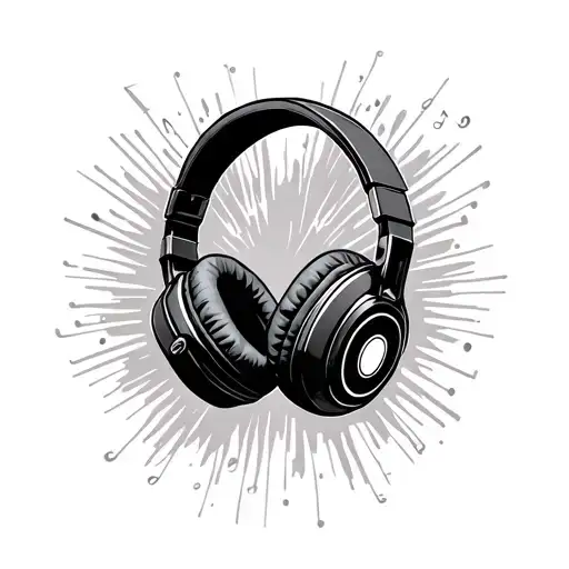 Headphones With Music Playing In The Middle