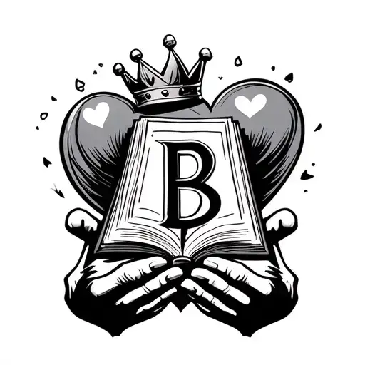Letter B With Heart And King Crown Holding Book In Hands