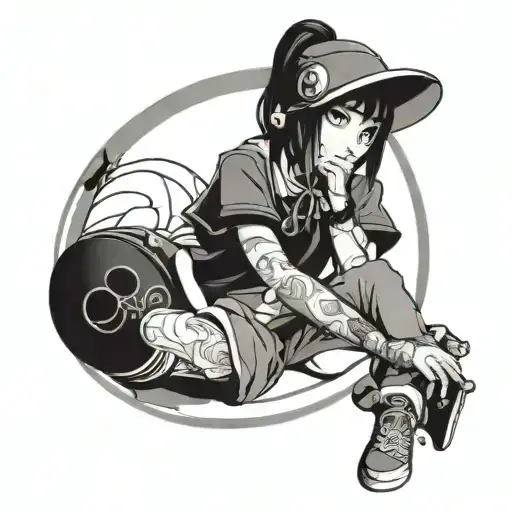 Japanese Mini Circle Anime Girl Sitting