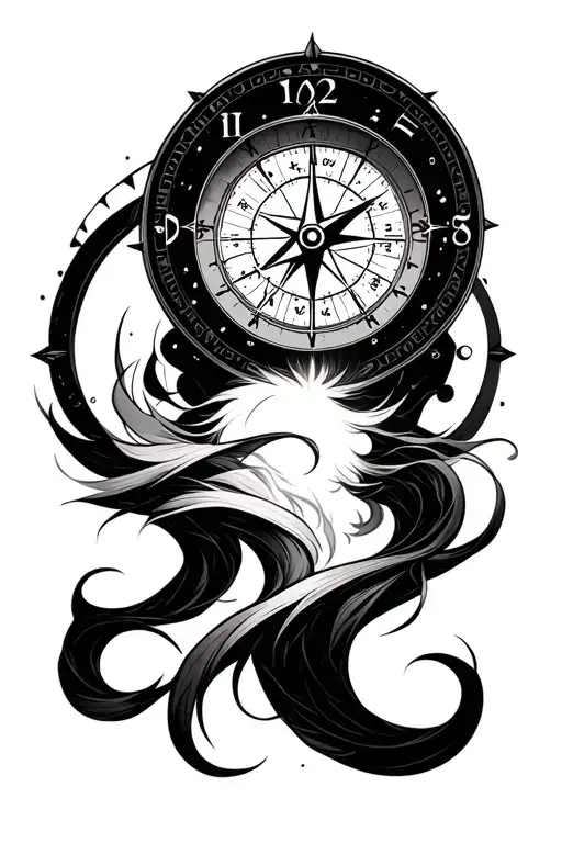 Compass And Clock Numerals Around A Person Looking At The Future