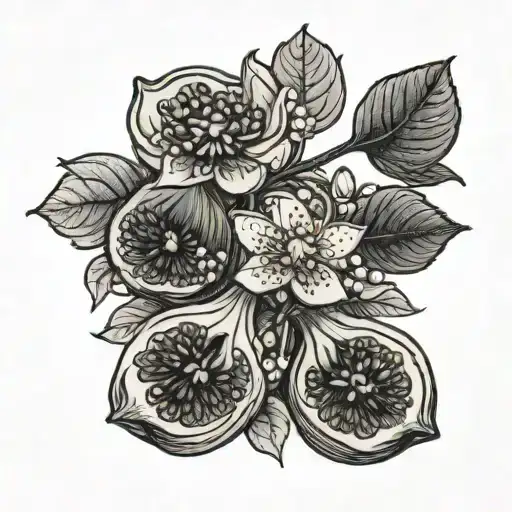 Cut Open Fig And Cheery Blossoms