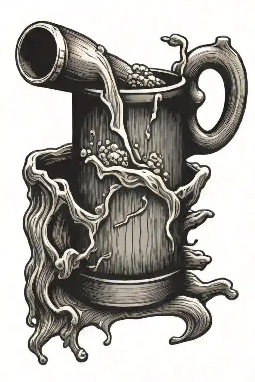 Wood Mug Of Beer Bottle Pouring