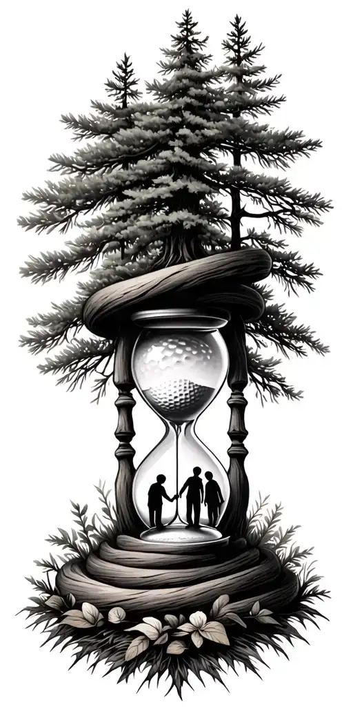 Pine Forest Wrap Around And Family Tree And Hour Glass Father With 3 Kids And Golf