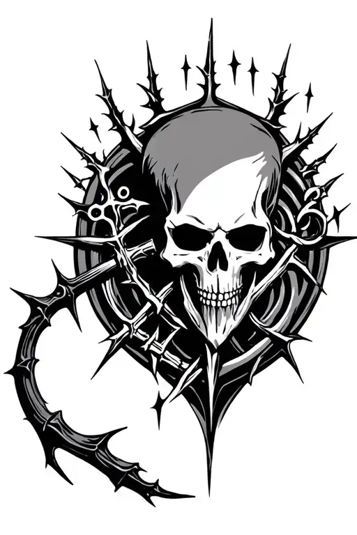 Gothic Reaper And Symbols With Thorns