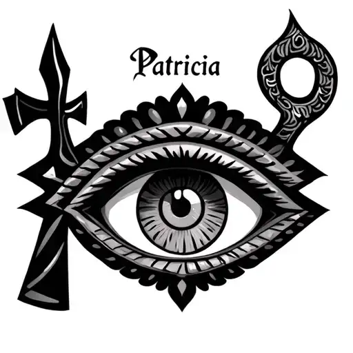 Patricia Name Tattoo With Eye Of Ra And Ankh Symbol