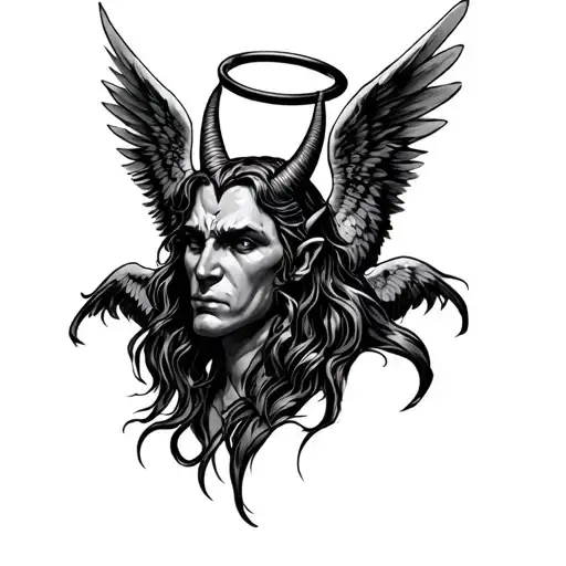 Devil With Heavenly Angel Wings And A Halo Around The Head
