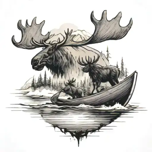 Chasing A Moose In A Canoe