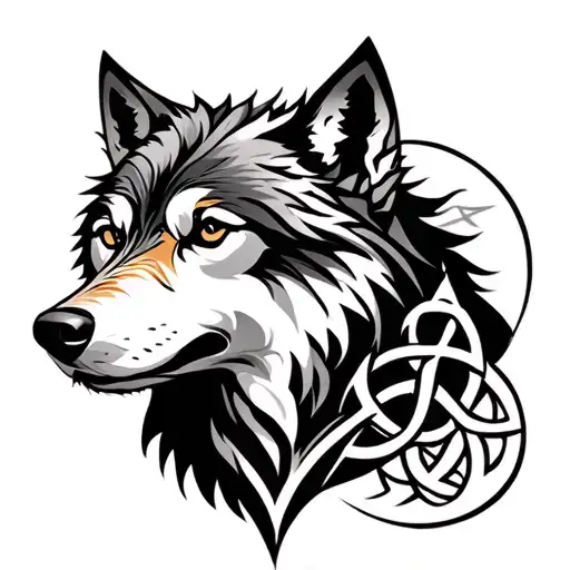 Tribal Patterns With Wolf And Triquetra