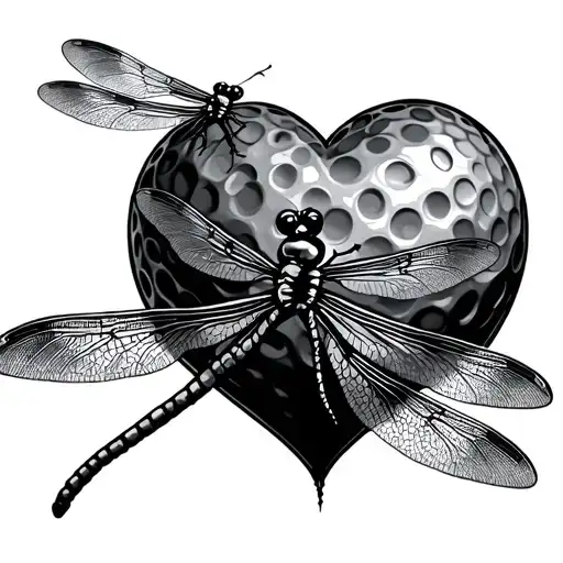 2 Dragonflies With Tails Together In Heart On Top A Golf Ball