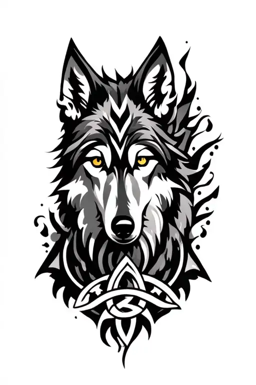 Tribal Patterns With Wolf And Triquetra