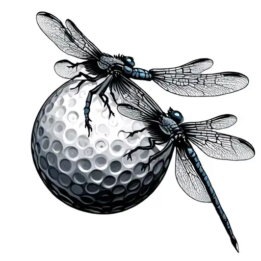 2 Dragonflies With Tails Together On A Golf Ball Intertwined