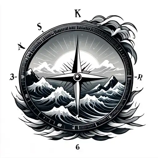 Compass Mountains And Waves