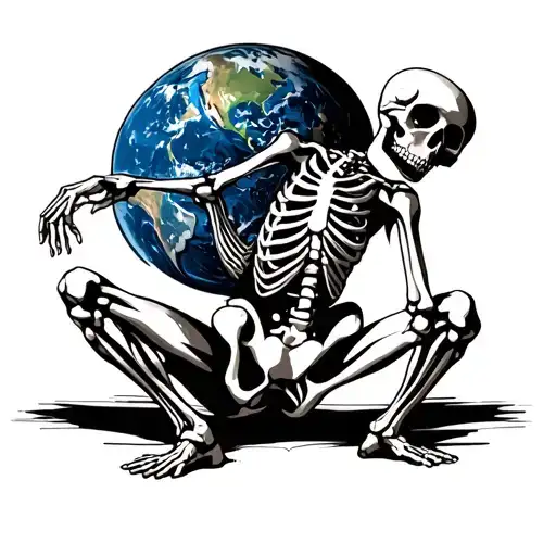 A Skeleton On One Knee Straining To Catry The World On His Back