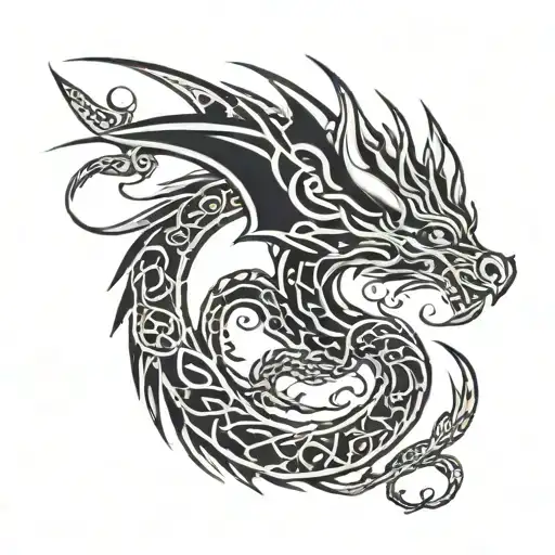 Tribal Dragon With Body Made Of Nordic Runes