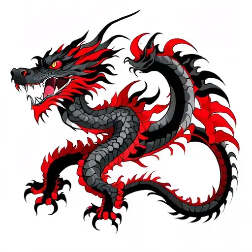 Black And Red Japanese Dragon