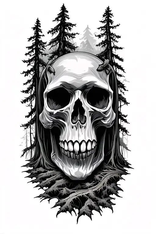 Forearm Tattoo With Thick Forest With Skull