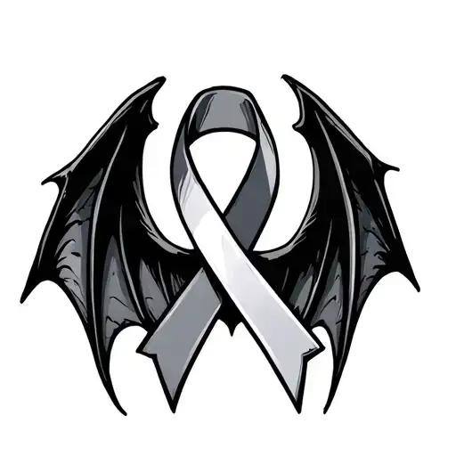 Cancer Ribbon With Bat Wings