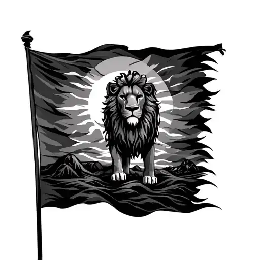 Flag Lion And Sun Setting