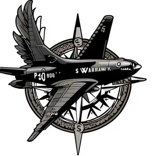 P40 Warhawk And Compass Rose Surrounded