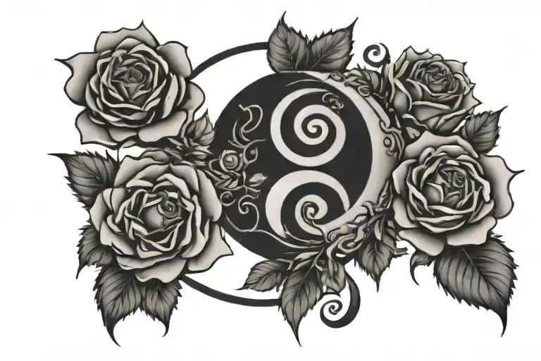 Roses Surrounding Yin Yang Symbol
