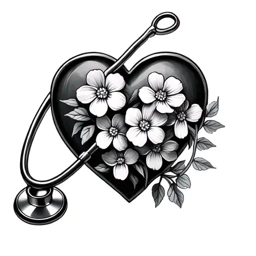 Stethoscope Heart -Shaped With Forget -Me -Not Flowers