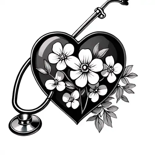 Stethoscope Heart -Shaped With Forget -Me -Not Flowers