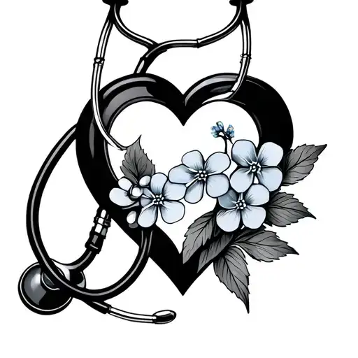 Stethoscope Heart -Shaped With Forget -Me -Not Flowers