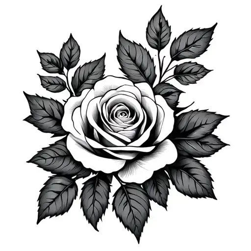 Roses With Leafs In Outline Tattoo Design Combining