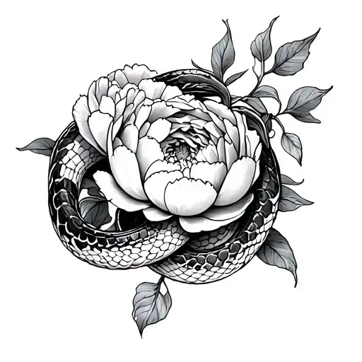 Snake Wrapped Around Peonies