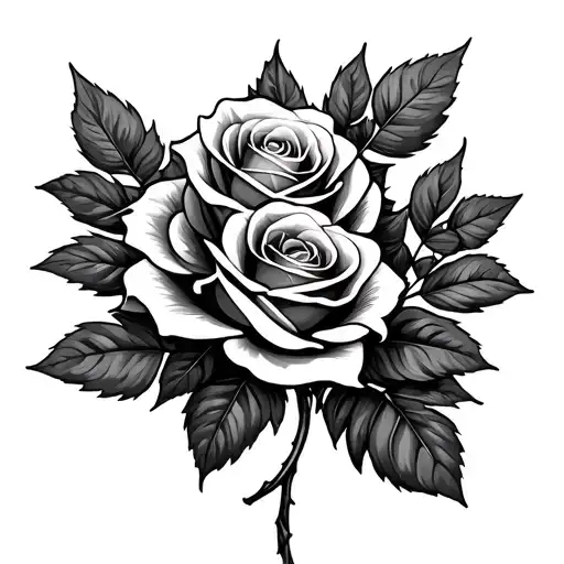 Multiple Roses With Leafs In Outline Tattoo Design Combining