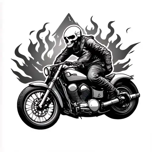 Motorcycle Rider Skull Fire Mountains