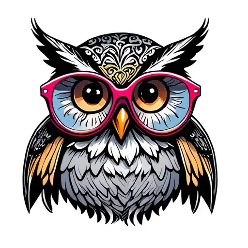 Colorful Cartoonish Owl With Glasses And Aboook
