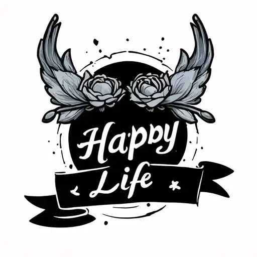 Happy Life Tattoo Design For Male