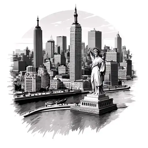 Queens New York City Skyline With The Statue