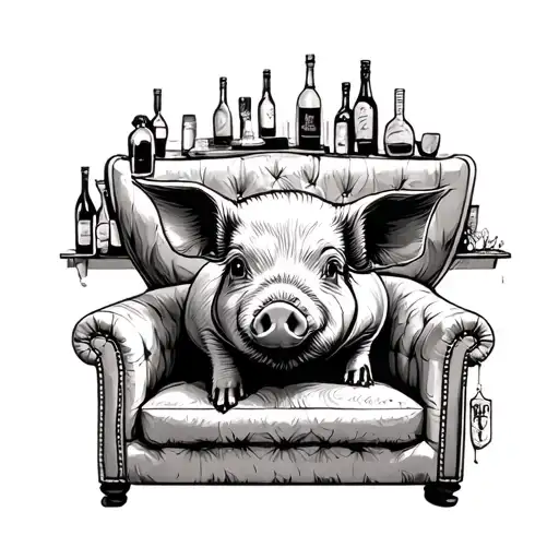 Sofa And Aperitif And On The Wall Behind A Small Decoration With A Pig