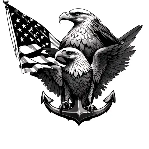 American Flag A Train A Eagle And A Anchor