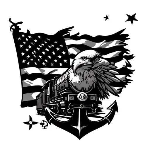 American Flag A Train A Eagle And A Anchor Marine