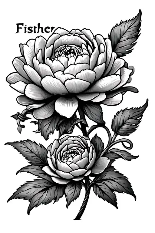 2 Gladious Flowers 1 Peony Flower With Rope Weaving Them Together With The Word Fisher Across