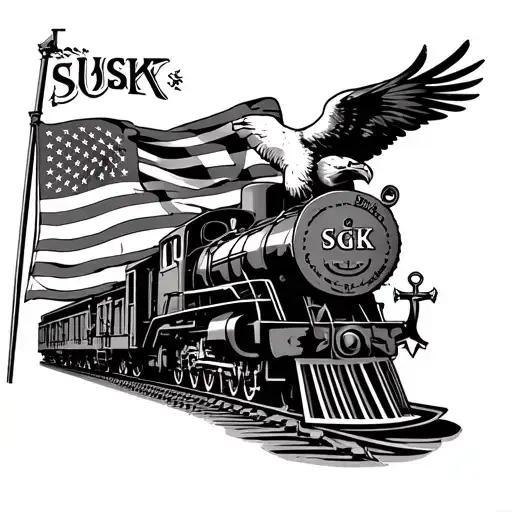 American Flag A Train A Eagle And A Anchor Marine With Sgk Written On The Train