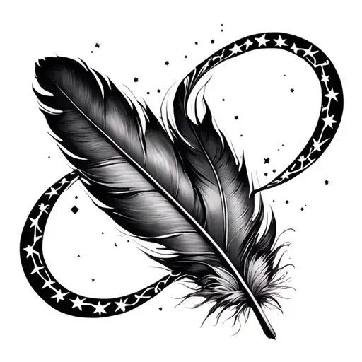 Infinity Which Begins With A Feather With 10 Stars That Follows