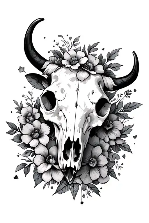 Cow Skull With Flowers