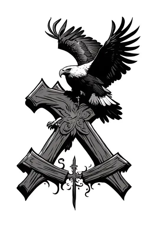 Weathered Cross With Eagle Perched On Top