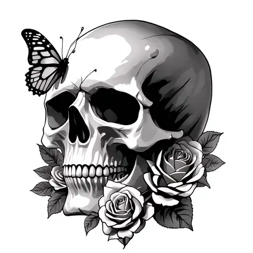 Skull And Roses And Butterflies