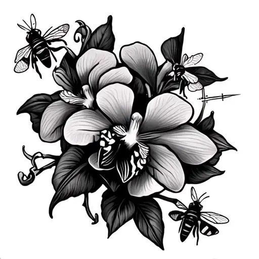 Orchids With Bees And Cross