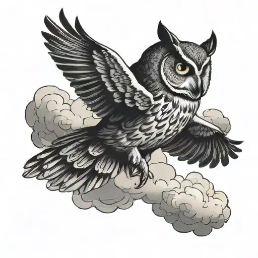 Owl Flying On Clouds